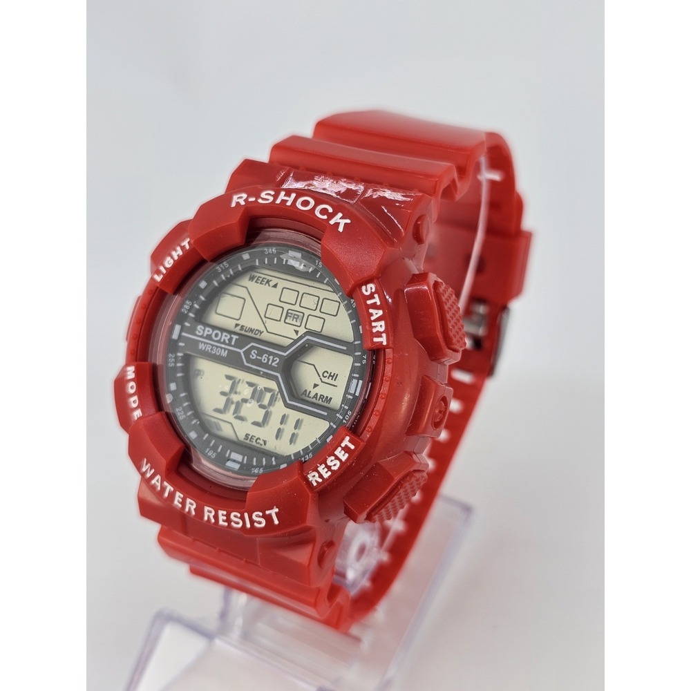 Men's Sports Digital Watch 50MM Red Case Plastic Bands Light Working - Picture 2 of 12